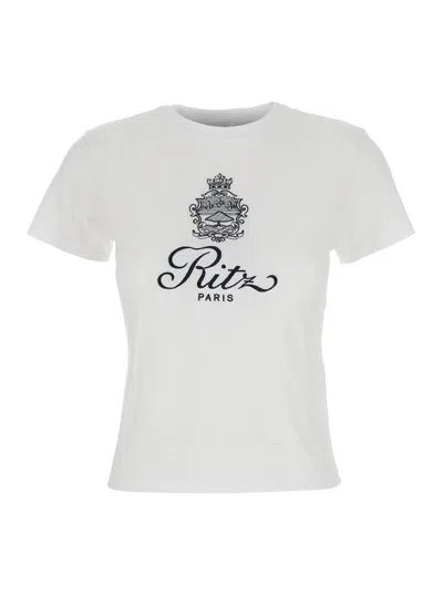Frame X Ritz Paris White T-shirt With Ritz Paris Logo On The Front In Cotton Woman In White