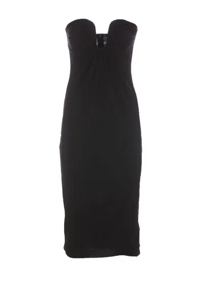 Pinko Fitted Black Stretch Viscose Midi Dress In Black