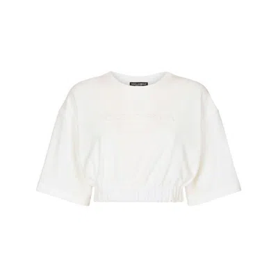 Dolce & Gabbana Elasticated-waistband Cotton-blend T-shirt In White