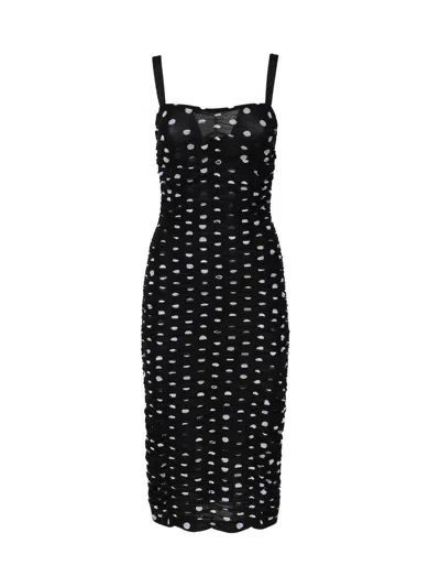 Dolce & Gabbana Dolce&gabbana Polka Dot Ruched Tulle Midi Dress In Black