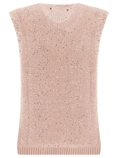Golden Goose Mesh Knit Top With Sequins And Contrasting Details In Pink