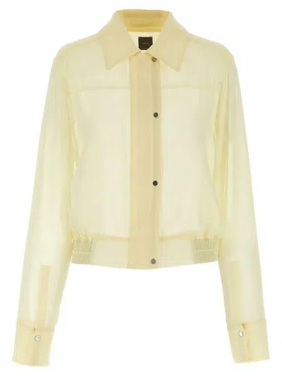 Pinko Transparent Georgette Cropped Shirt With Elastic Waistband In Neutral