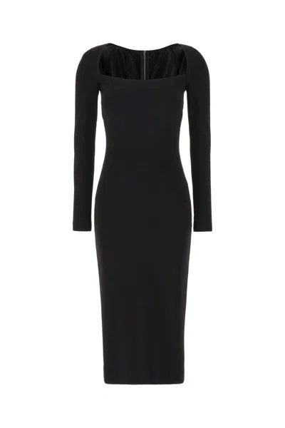 Dolce & Gabbana Long-sleeve Square-neck Midi Dress In Black