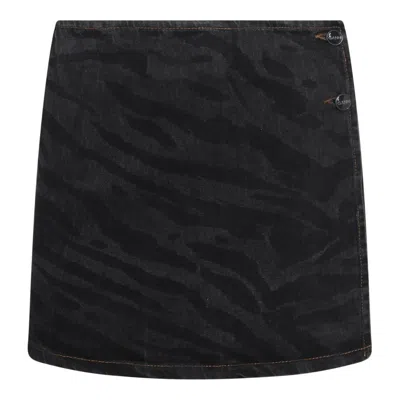 Ganni Tiger-print Denim Mini Wrap Skirt In Black
