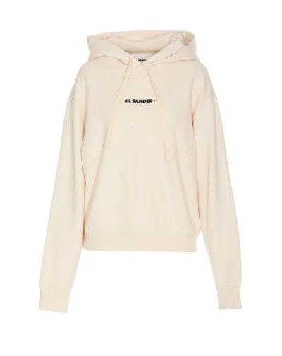 Jil Sander Woman's White Cotton Hoodie With Logo Print
