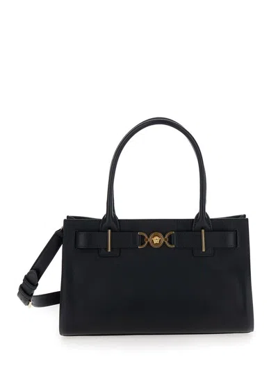 Versace 'medusa 95' Black Tote Bag With Logo Detail
