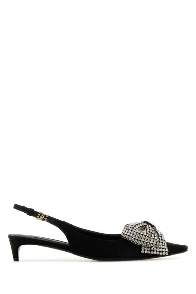 Dolce & Gabbana Black Slingback Pumps With Rhinestone Bow Detail