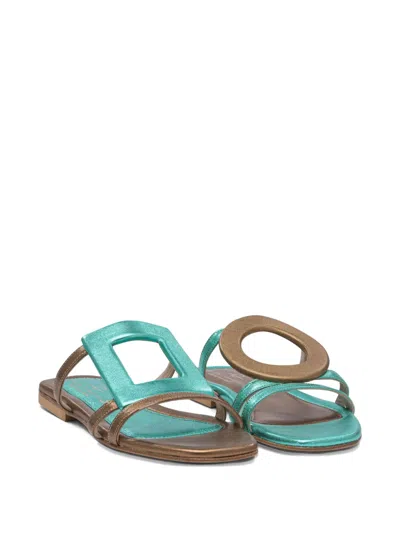 Elina Linardaki Light Blue Leather Sandals In Multi