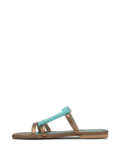 Elina Linardaki Light Blue Leather Sandals In Multi