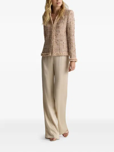 St John St. John Collection Susan Fringe Trim Metallic Tweed Jacket In Neutral