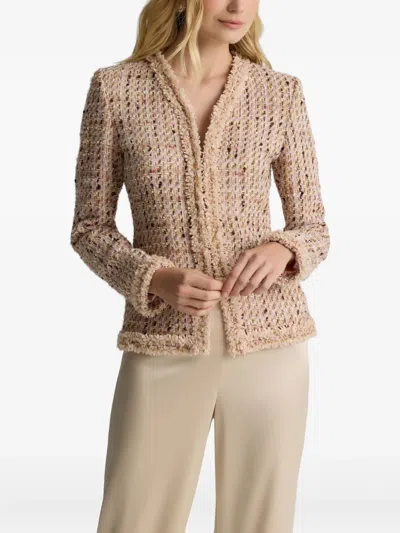 St John St. John Collection Susan Fringe Trim Metallic Tweed Jacket In Neutral
