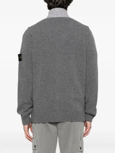 Stone Island Knit Button-up Jumper In Lamb Wool And Nylon Blend In Gray