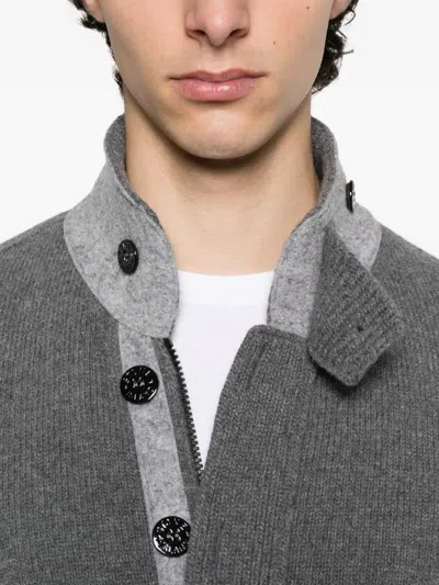 Stone Island Knit Button-up Jumper In Lamb Wool And Nylon Blend In Gray