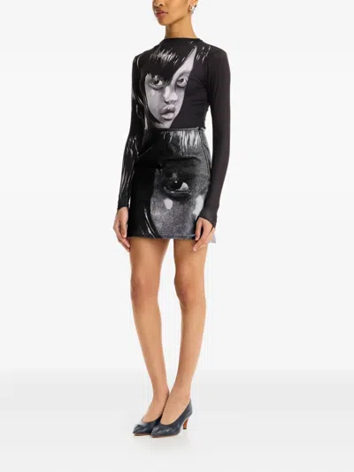 Maisie Wilen Portrait-print Mini Skirt In Black