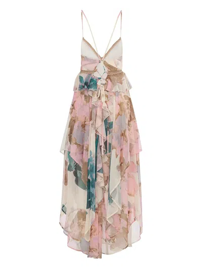 Akep Floral Ruffled Midi Dress In Multi