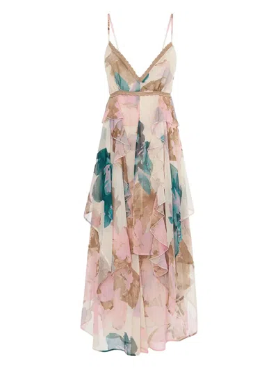 Akep Floral Ruffled Midi Dress In Multi