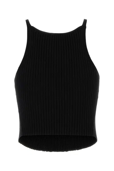 Courrèges Sleeveless Ribbed Cropped Knit Tank Top In Black