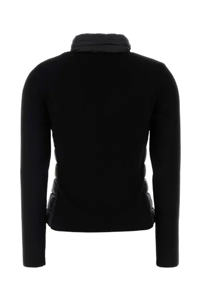 Moncler Black Padded Wool Zip-up Cardigan In Black