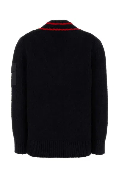 Moncler Wool Blend Sweater With Stripe And Patch In Black