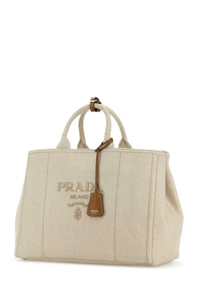 Prada Natural Logo Tote In Brown