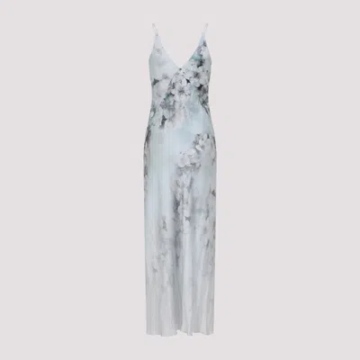 Alberta Ferretti Floral Print Maxi Dress With V-neckline In Blue