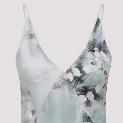 Alberta Ferretti Floral Print Maxi Dress With V-neckline In Blue
