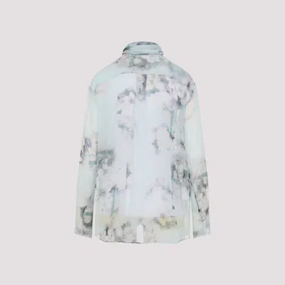 Alberta Ferretti Floral Print Chiffon Blouse With Knot Tie In Blue