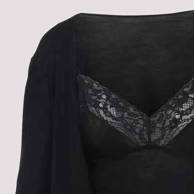 Alberta Ferretti V-neck Lace-trimmed Sweater In Black