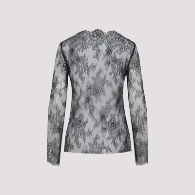Alberta Ferretti Floral Pattern Lace Ls T-shirt In Gray