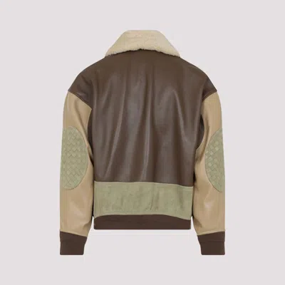 Bottega Veneta Multicolor Leather Bomber Jacket In Brown