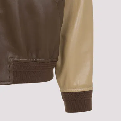 Bottega Veneta Multicolor Leather Bomber Jacket In Brown