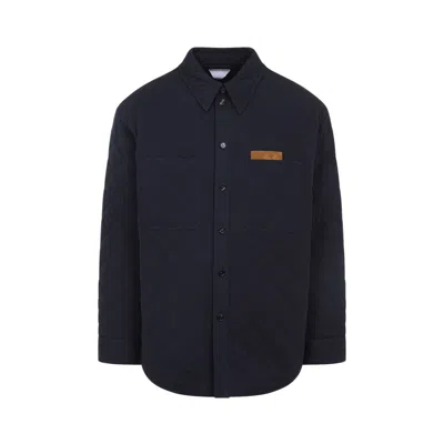 Bottega Veneta Quilted Cotton Overshirt With Front Pocket And Rounded Hem In Blue