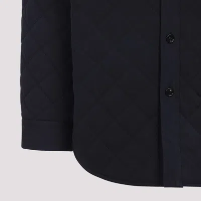Bottega Veneta Quilted Cotton Overshirt With Front Pocket And Rounded Hem In Blue