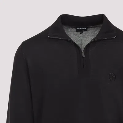 Giorgio Armani Classic Zip-up Pullover Crafted From Virgin Wool In Black