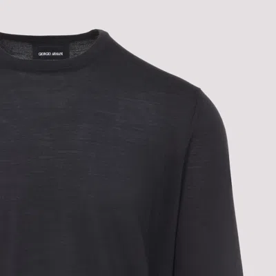 Giorgio Armani Crew Neck Sweater In Virgin Wool In Black