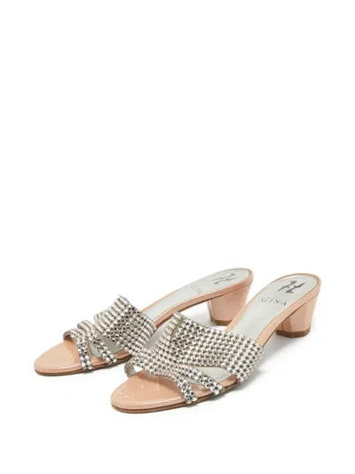 Pre-owned Gina Crystal-embellishment Leather Sandals In Silver