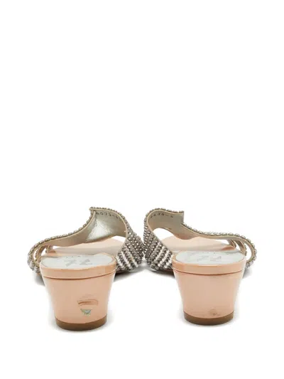 Pre-owned Gina Crystal-embellishment Leather Sandals In Silver