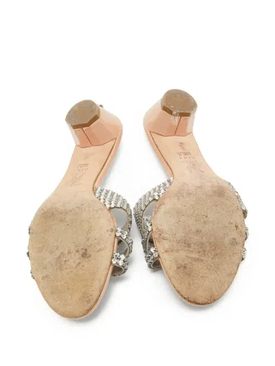 Pre-owned Gina Crystal-embellishment Leather Sandals In Silver