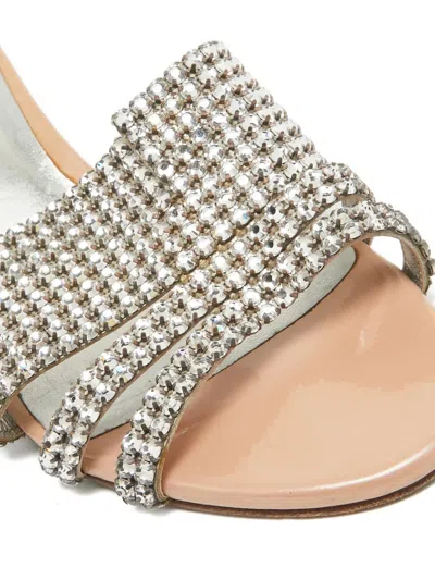 Pre-owned Gina Crystal-embellishment Leather Sandals In Silver
