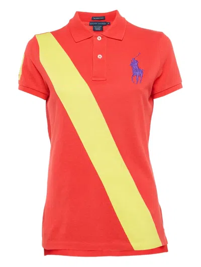 Pre-owned Polo Ralph Lauren Vintage Diagonal-stripe Polo Shirt In Red