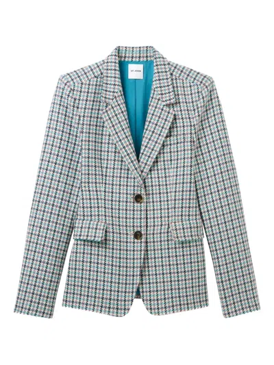 St John Parker Houndstooth Blazer In Blue