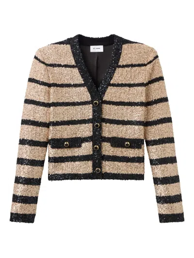 St John Sequin Stripedd Jacket In Neutral