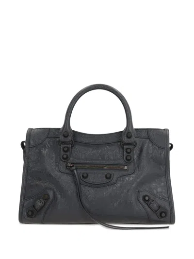 Balenciaga Le City Medium Crinkled Leather Top-handle Bag In Black
