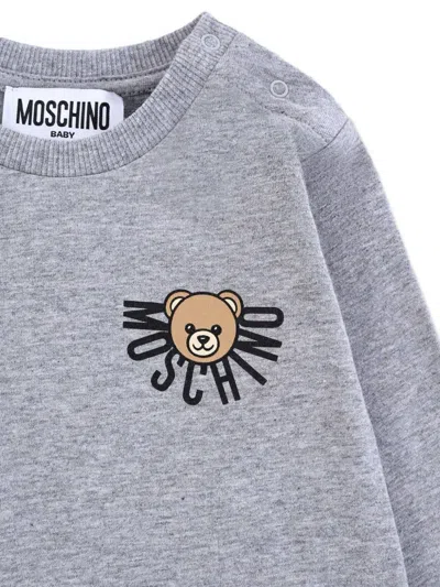 Moschino Bear-logo Long-sleeve T-shirt In Gray