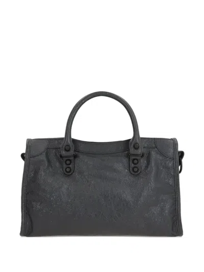 Balenciaga Le City Medium Crinkled Leather Top-handle Bag In Black