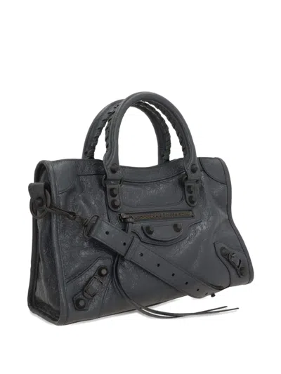 Balenciaga Le City Medium Crinkled Leather Top-handle Bag In Black