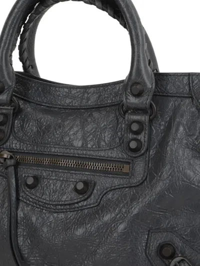Balenciaga Le City Medium Crinkled Leather Top-handle Bag In Black