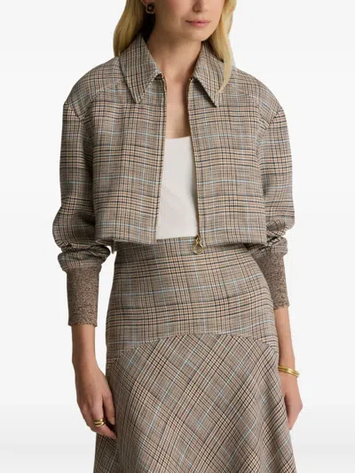 St John Campbell Prince Of Wales Check Zip-front Jacket In Brown