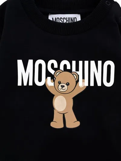 Moschino Bear-print Crew-neck Sweatshirt In Black