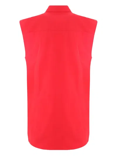 Alainpaul Structured Shoulder Poplin Button Down Blouse In Red